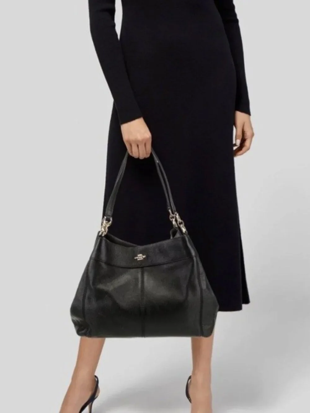 Euc Coach Lexy Black Suede & Leather Shoulder Bag